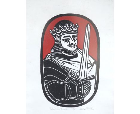 WILLIE RODGER (Scottish)
two limited edition linocuts on paper, Robert the Bruce 59/100 and Alexander III 60/100, both signed