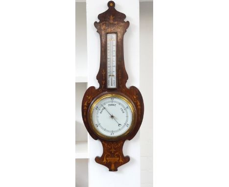 MID VICTORIAN ROSEWOOD AND INLAID BANJO BAROMETER
with a thermometer surrounded by swags, 84cm high 
