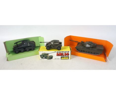 SOLIDO (FRANCE)
German Leopard Tank 243, a German Bussing 226, and a French Panhard AML90 240, all with original boxes (3)
