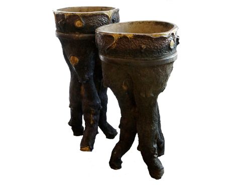 PAIR OF EARLY 20th CENTURY TERRACOTTA GARDEN PLANTERS
each modelled as a naturalistic tree trunk, 84cm high