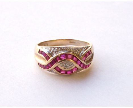 RUBY AND DIAMOND CLUSTER DRESS RING
in nine carat gold, ring size R-S