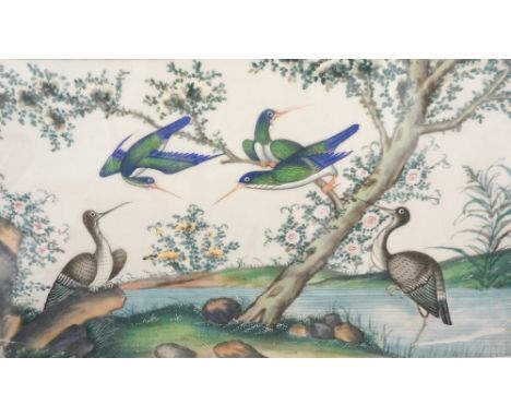 ETHEL WEST
set of five 19th century Chinese style gouache rice paper pictures, depicting birds, a magician and children playi
