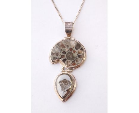 UNUSUAL SILVER MOUNTED FOSSIL PENDANT
on silver chain