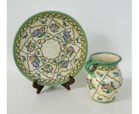 CHARLOTTE RHEAD FOR CROWN DUCAL POTTERY WALL CHARGER
with floral tube lined decoration, signed, printed and impressed marks t