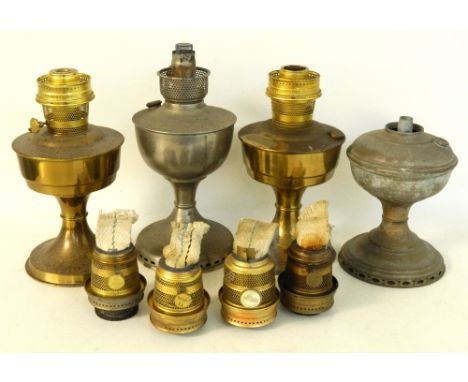 VICTORIAN ALADDIN OIL LAMP
with a glass stack and coloured glass shade mounted on a metal body; together with a selection of 