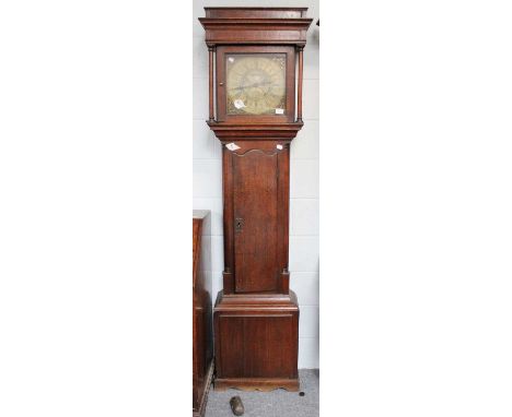 An Oak Thirty Hour Longcase Clock, mid-18th century, 12" square brass dial, signed Thos Lister, dial center with "Halifax Moo