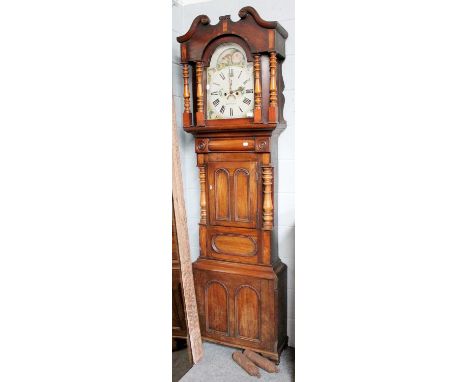 A Victorian Mahogany Eight Day Longcase Clock, with painted arch top dial, incorporating a moon roller, subsidiary seconds an