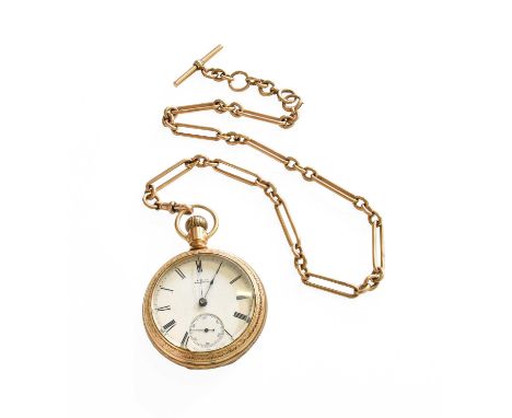 A Gold Plated Waltham Pocket Watch, and a 9 carat gold watch chain, chain links stamped 9.375Chain Length - 49cm long (approx