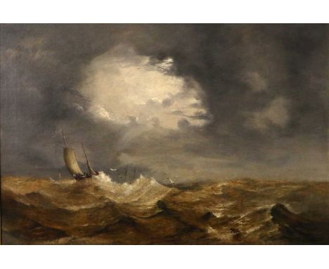 British School (19th Century) Extensive seascape with masted ships Oil on canvas, 60cm by 90cm