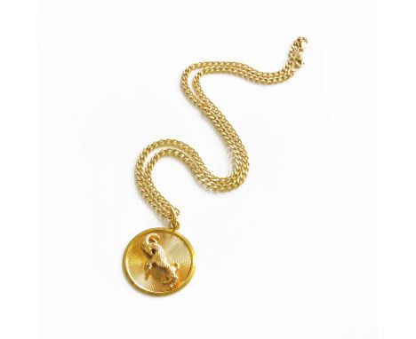 An Aries Pendant on A 9 Carat Gold Chain, pendant stamped '375', pendant length 4.5cm, chain length 51cmGross weight 16.3 gra