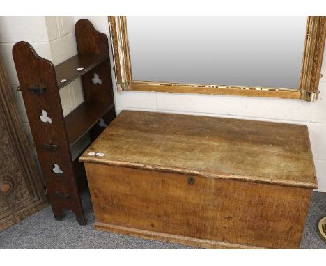 A 19th Century Scumbled Pine Linen Trunk, together with an early 20th century open oak bookshelf, (2).