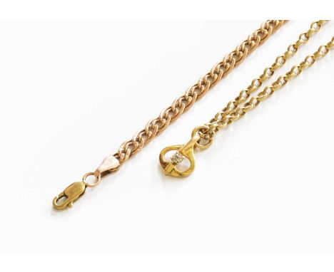 A Pendant on A 9 Carat Gold Chain, pendant length 1.6cm, chain length 40.5cm; and A 9 Carat Gold Fancy Link Bracelet, length 