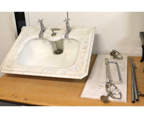 A Victorian / early 20th Century Shanks &amp; Co. Ltd Ceramic and Marble Wash Basin, with marble splashback, chrome stands an