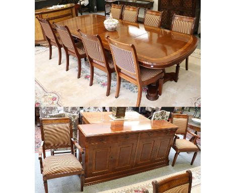 A Charles Barr Cross Banded Mahogany Dining Suite, Regal Dining Model, Comprising - a sideboard with four drawers and four cu