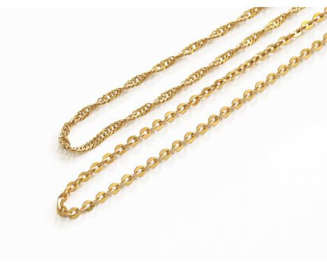 A 9 Carat Gold Chain, length 37.5cm; and Another Chain, stamped '375', length 62cmGross weight 15.0 grams.