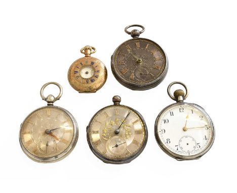 Three Open Faced Silvered Dial Silver Pocket Watches, an Enamel Dial Silver Open Faced Pocket Watch and a Lady's Elgin Half H