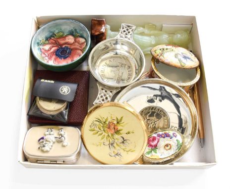 A Group of Collectables, including silver pin trays, Moorcroft bowl, enamel box, coins etc.