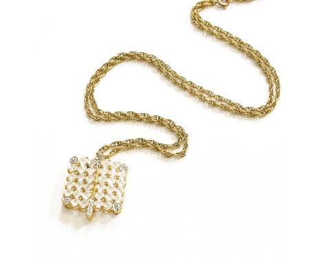 A Cubic Zirconia Pendant on Chain, pendant length 2.9cm, chain length 61.5cmPendant with applied plaque stamped '9K', chain s