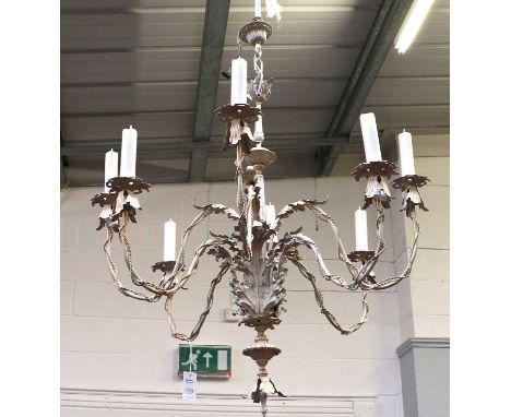 A Reproduction Eight Light Electrolier, cast with foliate design, 115cm drop