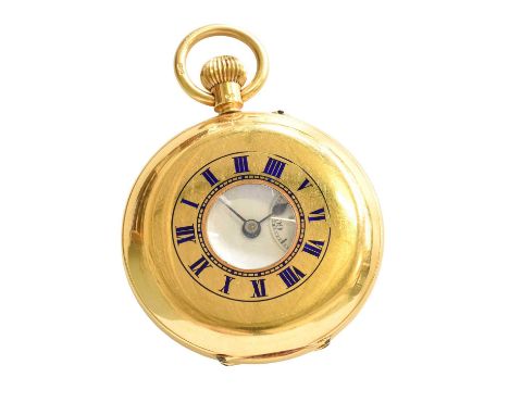 An 18 Carat Gold Half Hunter Pocket WatchMaker, dial signed R A Miles, 34 Great Queen Street WC2, the dust cover with an engr
