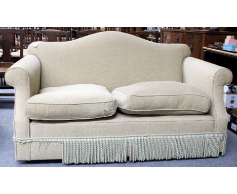 A Two Seater Hump Back Sofa, retailed by Woods of Harrogate, 164cm by 93cm by 86cm