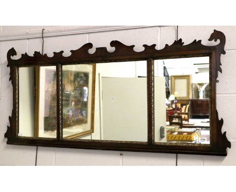 A Georgian Style Parcel-Gilt Fretwork Mirror, 141cm by 63cm