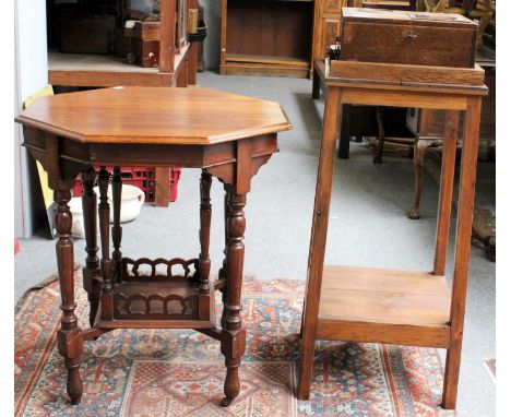 A Blick Time Recorder, mounted on a square form two tier table, 41cm by 38cm by 107cm; together with an Edwardian two tier wi