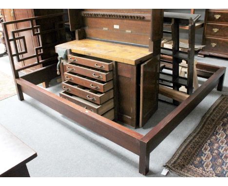 A Modern Mahogany Super King Bed, with Chinese chippendale style trelis panel headboard, 197cm by 211cm by 107cm