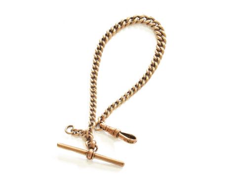 An Albert Chain, stamped '9' and '.375', suspending a T-bar, length 24.0cmGross weight 22.2 grams.