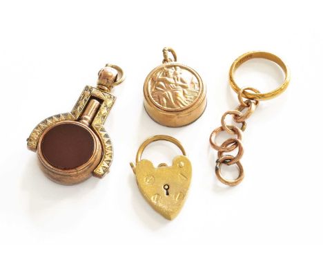 A Small Quantity of Jewellery, comprising of a hardstone swivel fob; a 9 carat gold compass charm; a 9 carat gold heart shape