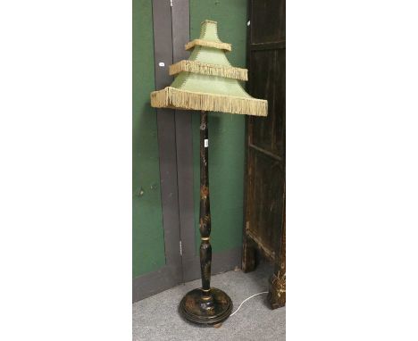 A Chinoiserie Black Lacquered Standard Lamp, with pagoda shade, 151cm excluding fitting