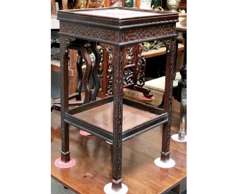 A Chinese Chippendale-style Marble Topped Lamp Table, decorated with blind fretwork, 48cm by 78cm 