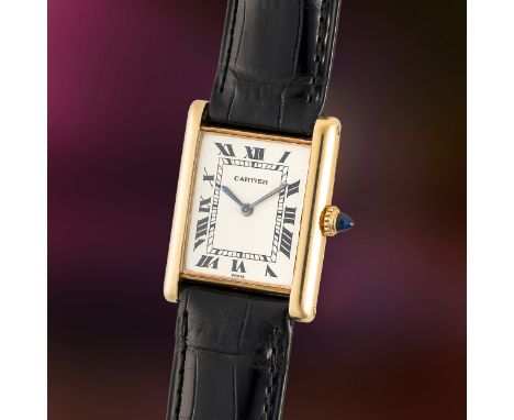 A GENTLEMAN'S SIZE 18K SOLID GOLD CARTIER PARIS TANK LOUIS EXTRA PLATE WRIST WATCHCIRCA 1970s, REF. 96019 WITH EARLY SERIAL N