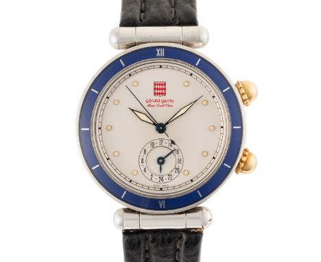 A RARE GENTLEMAN'S SIZE STAINLESS STEEL GERALD GENTA MONTE CARLO DUAL TIME AUTOMATIC WRIST WATCHCIRCA 1990, REF. G 3041.7 Mov