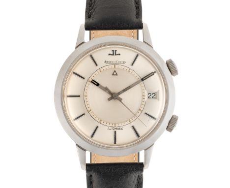 A GENTLEMAN'S SIZE STAINLESS STEEL JAEGER LECOULTRE MEMOVOX AUTOMATIC ALARM WRIST WATCHCIRCA 1960s, REF. E855Movement: "Bumpe
