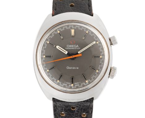 A GENTLEMAN'S SIZE STAINLESS STEEL OMEGA SEAMASTER CHRONOSTOP CHRONOGRAPH WRIST WATCH CIRCA 1969, REF. 145.009 WITH GREY DIAL