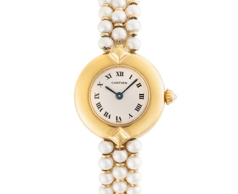 A LADY'S FINE 18K SOLID GOLD & PEARL CARTIER COLISEE BRACELET WATCHCIRCA 1990s, REF. 1989 1Movement: Quartz, signed Cartier.C