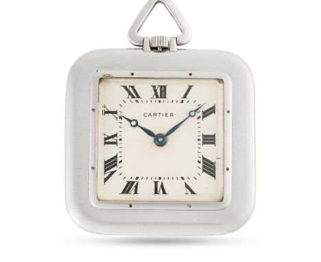 A VERY RARE PLATINUM CARTIER PARIS SANTOS DUMONT EXTRA PLATE POCKET WATCHCIRCA 1912, RESOLD BY CARTIER LONDON CIRCA 1930 Move