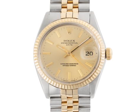 A GENTLEMAN'S SIZE STEEL & GOLD ROLEX OYSTER PERPETUAL DATE BRACELET WATCHCIRCA 1972, REF. 1500/3 WITH CHAMPAGNE DIALMovement