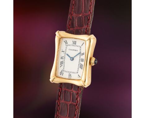 A VERY RARE LADY'S 18K SOLID GOLD CARTIER PARIS BAMBOO COUSSIN WRIST WATCH
CIRCA 1970s, REF. 78110 WITH EARLY SERIAL NUMBER 0
