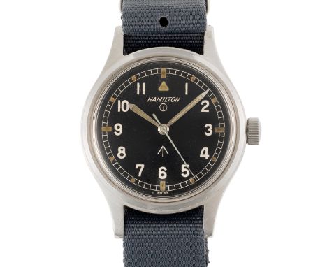 A GENTLEMAN'S STAINLESS STEEL BRITISH MILITARY HAMILTON RAF PILOTS WRIST WATCH CIRCA 1967Movement: 17J, manual wind, cal. 75,
