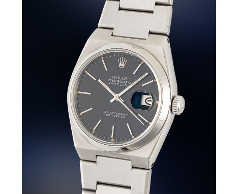 A GENTLEMAN'S SIZE STAINLESS STEEL ROLEX OYSTERQUARTZ DATEJUST BRACELET WATCHCIRCA 1979, REF. 17000 WITH BLACK DIALMovement: 