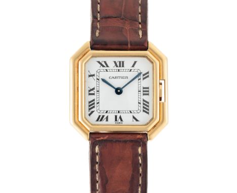 A GENTLEMAN'S SIZE 18K SOLID GOLD CARTIER PARIS CEINTURE WRIST WATCHCIRCA 1979, REF. 78099  Movement: 17J, manual wind, signe