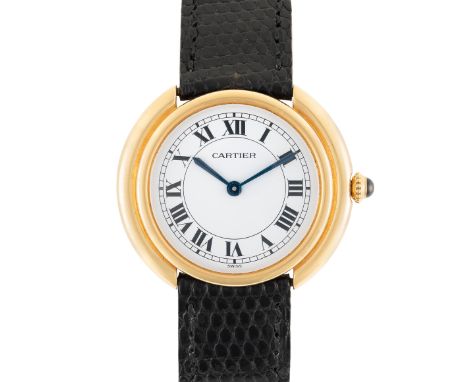 A GENTLEMAN'S SIZE 18K SOLID GOLD CARTIER VENDOME WRIST WATCHCIRCA 1980, REF. 78090Movement: 17J, manual wind, signed Cartier