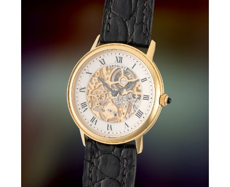 A VERY RARE GENTLEMAN'S SIZE 18K SOLID GOLD BREGUET CLASSIQUE EXTRA PLAT SKELETONISED WRIST WATCHDATED 1973, ORIGINALLY SOLD 