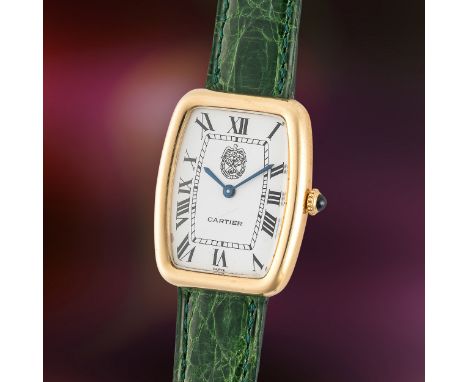 A VERY RARE GENTLEMAN'S SIZE 18K SOLID GOLD CARTIER PARIS FABERGE INCURVEE WRIST WATCHCIRCA 1970s, REF. 78101 COMMISSIONED BY
