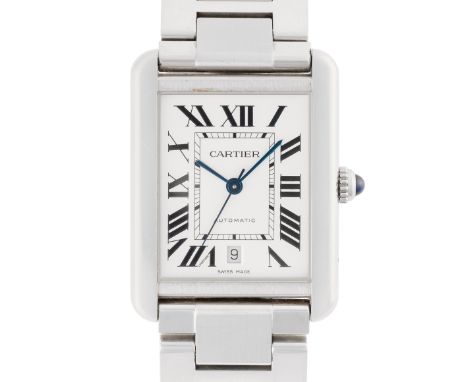 A GENTLEMAN'S SIZE STAINLESS STEEL CARTIER TANK SOLO AUTOMATIC BRACELET WATCHDATED 2017, REF. 3800 WITH ORIGINAL BOX & PAPERW
