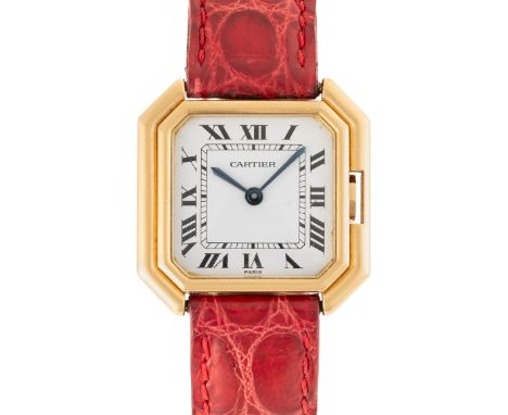 A GENTLEMAN'S SIZE 18K SOLID GOLD CARTIER PARIS CEINTURE WRIST WATCHCIRCA 1970s, REF. 78099  Movement: 17J, manual wind, sign
