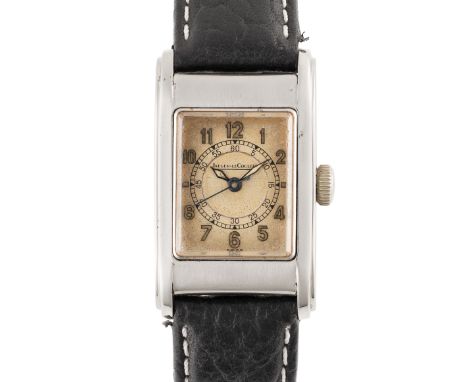 A GENTLEMAN'S SIZE STAINLESS STEEL JAEGER LECOULTRE ETANCHE WRIST WATCHCIRCA 1930s EARLY PATENTED WATERPROOF DESIGNMovement: 