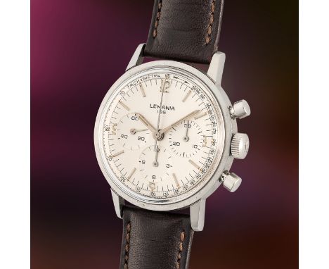 A RARE GENTLEMAN'S STAINLESS STEEL LEMANIA WATERPROOF CHRONOGRAPH WRIST WATCH CIRCA 1960s, ISSUED TO REPORTERS & CAMERAMEN OF